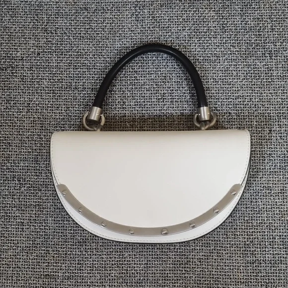 Sam Edelman Dinah Half Moon Handheld/Crossbody Small Bag White w/Silver Hardware - Picture 6 of 16